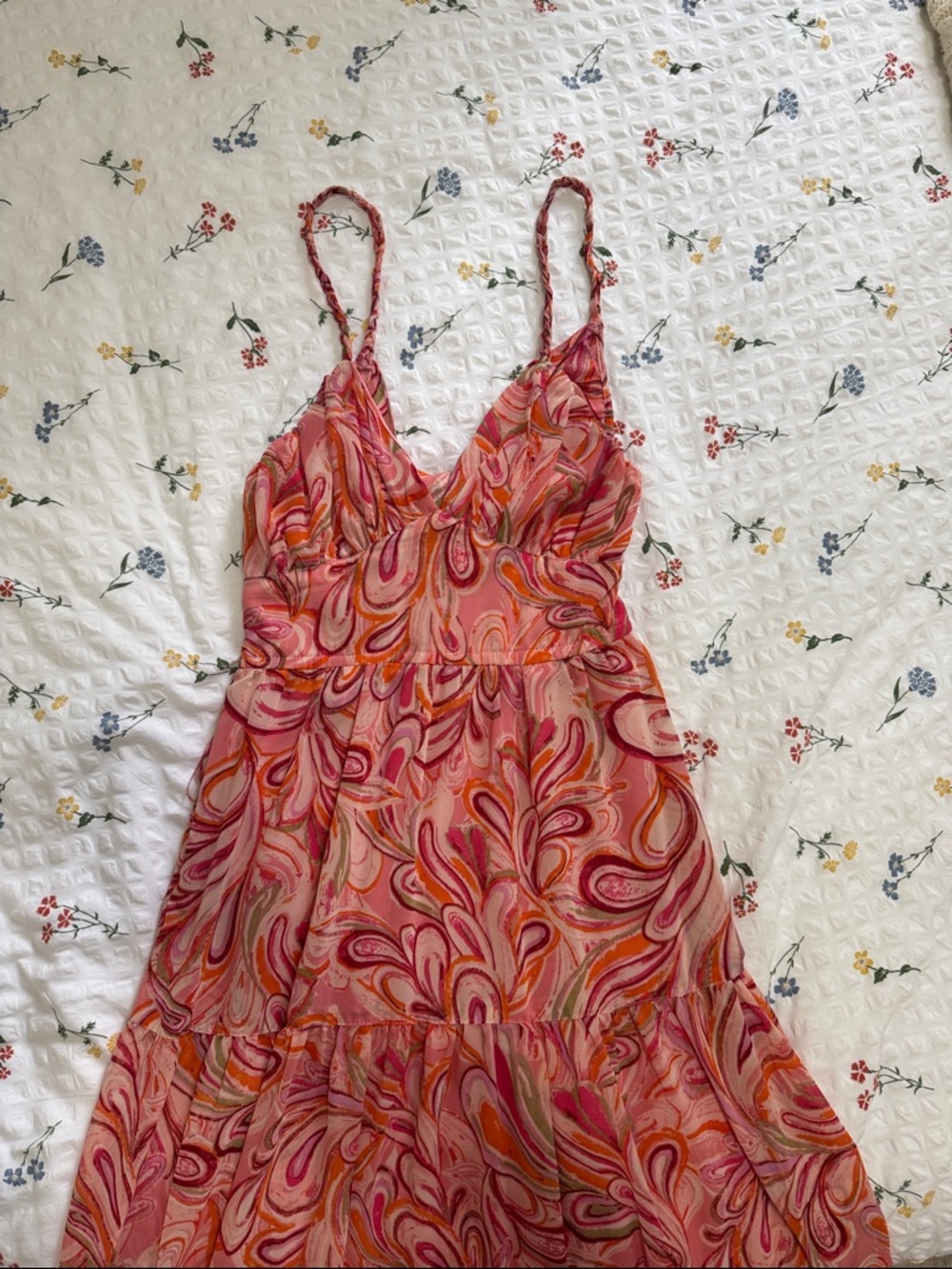 Orange and Pink Ruffle Maxi Dress